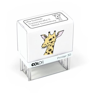 Giraffa per francobolli per bambini - timbro automatico con nome, indirizzo e motivo 47 x 18 mm - regalo per i bambini in età scolare, studenti di francobolli scolastici