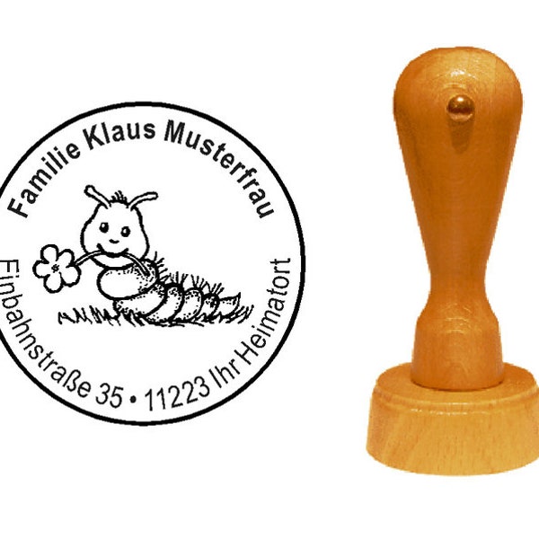 Stempel Holzstempel Raupe mit Blume