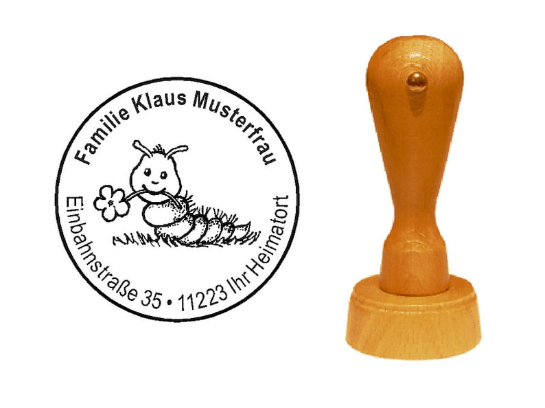 Stempel Holzstempel Raupe mit Blume Bild 1