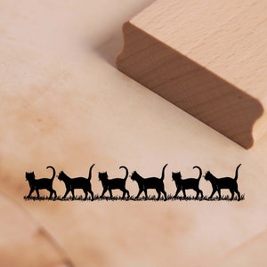 Motif Stamp Running Cats Border Stamp 98 mm x 17 mm - Sello de madera Scrapbooking Relieve Cat Stamp Hangover - Gift Cat Fan cat