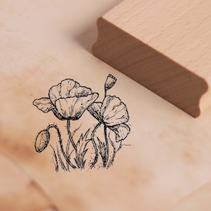 Timbro con motivo fiore di papavero - timbro in legno 48 x 48 mm - scrapbooking goffratura timbratura regalo artigianale papavero estivo papavero di mais