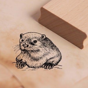 Motiefstempel kleine visotter - stempel otter 36 x 28 mm - houten stempel scrapbooking embossing ambachten stempelen dierenstempel - zeeotter