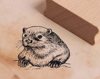 Motif Stamp Small Otter - Stamp Otter 36 x 28 mm - Wooden Stamp Scrapbooking Embossing Handicraft Stamps Animal Stamp - Sea Otter