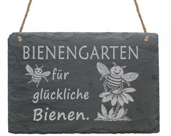 Slate bee garden for happy bees - motif flower • 22 x 16 cm • weatherproof • shield decoration garden beekeeper beekeeping bee