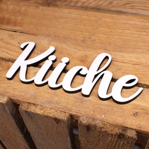 Rotulación de la puerta de la cocina - signo de madera blanca decoración de la cocina sala de cartas de cocina - para pegar el letrero adhesivo autoadhesivo 22 x 9 cm