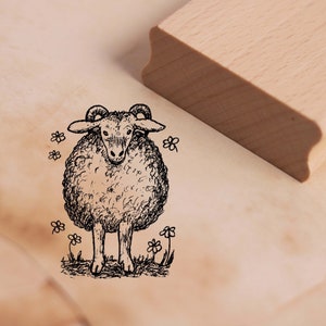 Motivstempel Niedliches Schaf mit Blumen Stempel 36 x 48 mm - Holzstempel Embossing Scrapbooking Tierstempel Basteln Stempeln - Geschenk