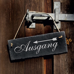 Exit sign with arrow left - slate engraved directional arrow door sign 22 x 8 cm
