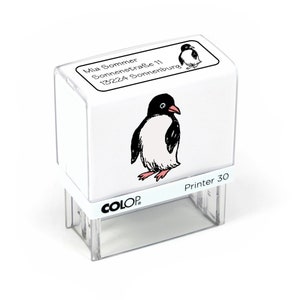 Pinguino per francobolli per bambini - timbro automatico con nome, indirizzo e motivo 47 x 18 mm - regalo per i bambini in età scolare, studenti di francobolli scolastici
