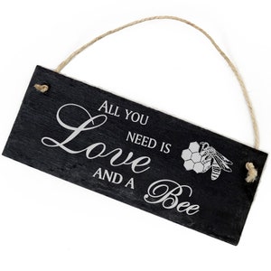 Slate decoration bee with honeycomb shield 22 x 8 cm - All you need is Love and a Bee