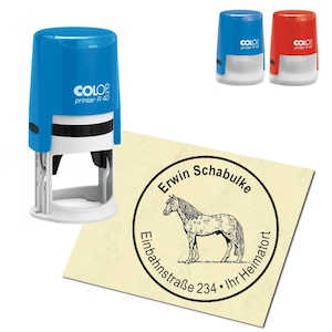Stempel adresowy personalizowany - Koń Appaloosa - okrągły ∅ 40 mm