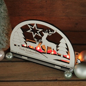 Christmas candle arch with deer, fir and star motif - personalized - for 4 tea lights - candle arch Christmas decoration winter decoration