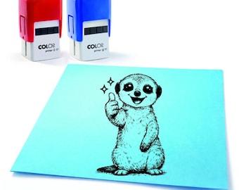 Teacher self-inking stamp, meerkat motivation stamp for students – animal motifs, thumbs up – imprint 16 x 16 mm – teacher stamp for school