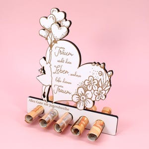 Geldgeschenk Jugendweihe personalisiert - Jugendweihegeschenk Herz Blumen - Geschenk Geld Geschenkverpackung Jungen & Mädchen Geldscheine