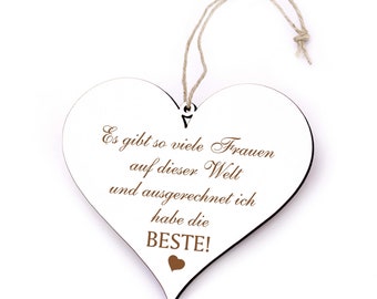 Bouclier coeur Sort MEILLEURE FEMME DU MONDE - Coeur 13 x 12 cm panneau de décoration plaque de porte gravée - Cadeau anniversaire anniversaire de la Saint-Valentin