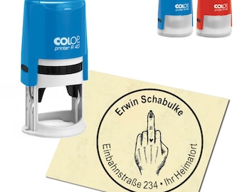 Stempel Adressstempel personalisiert - Stinkefinger Frau Tattoo Herz - rund ∅ 40mm