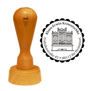 Address stamp &quot;KIRCHENORGEL&quot; with personal address - stamp wooden stamp address stamp name music instrument organ pastor pastor