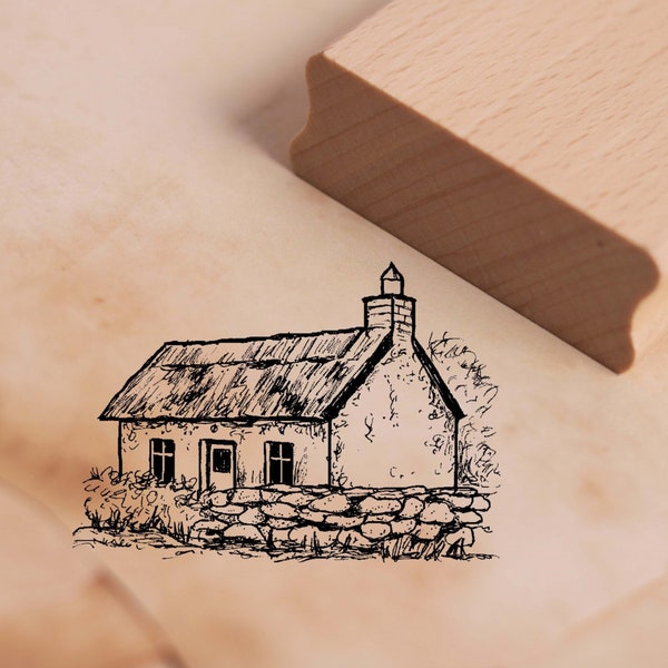 Motivstempel Cottage Stempel aus Holz - Abdruck ca. 48mm x 34mm - Holzstempel Scrapbooking Embossing - Irland Schottland altes Haus Geschenk