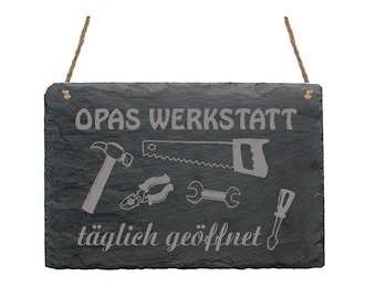Slate Panel &#39; OPAS WERKSTATT - Open Daily » Shield Saw Door Decoration Wall Decoration Door Sign Gift Grandfather Grandpa Garage Tool