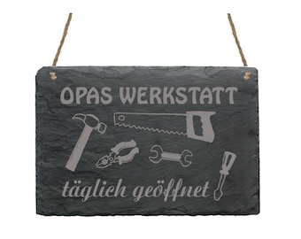 Tableau d’ardoise " OPAS ATELIER - ouvert tous les jours " panneau scie décoration de porte décoration murale panneau de porte cadeau grand-père garage outil