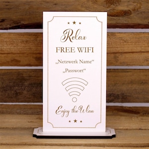 RELAX 無料 Wi-Fi スタンド - 無料 WiFi - 希望のテキスト パスワード サインを含むテーブル スタンド インターネット アクセス Wi-Fi 10 x 20 cm - インターネット情報