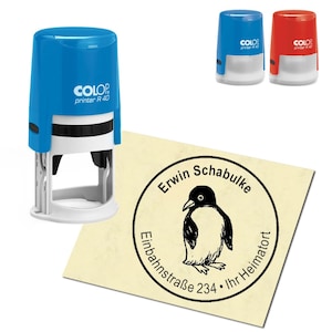 Stamp Address stamp personalized - Penguin - about ∅ 40 mm