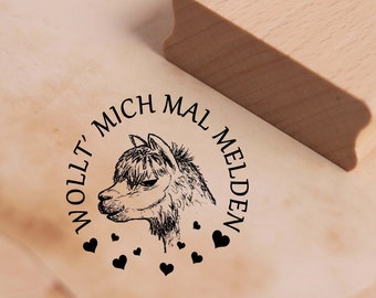 Motif stamp Wollt' mich mal melden Stempel Alpaca - 38 x 38 mm - Holzstempel Scrapbooking Embossing Stempeln - Lama Geschenk Brief schreiben