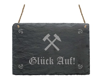 Slate « GLÜCK AUF » Mining Sign Miner's Greeting Symbol Mallet and Iron Gift Personal Individual Wall Decoration