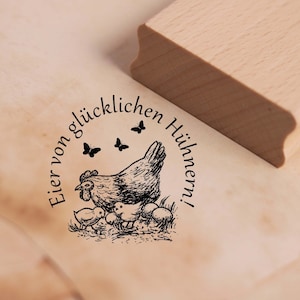 Sello con motivo huevos de gallinas felices - pollo con pollitos sello de madera 38 x 38 mm - scrapbooking casa de campo gallinas de granja