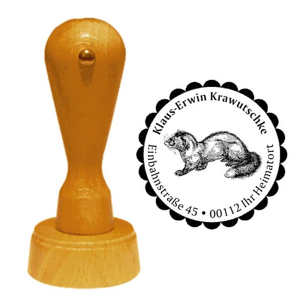 Address stamp «MARDER» with personal address and motif-stamp wood stamp name small animal rodent rodent rodent Iltis Zoo predator