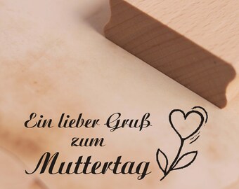 Stempel Ein lieber Gruß zum Muttertag - Herz Blume Motivstempel ca. 68 x 28 mm • Holzstempel Scrapbooking • Liebe Mama Muttertagsgeschenk