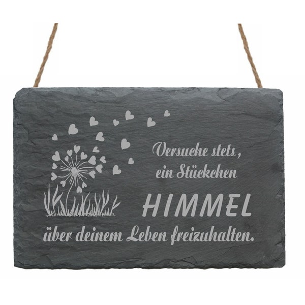 Wetterfeste Schiefertafel mit Spruch « HIMMEL » mit Motiv Herzen Glück Weisheit Schild Türschild Wanddekoration Geschenk Tochter Jugendweihe