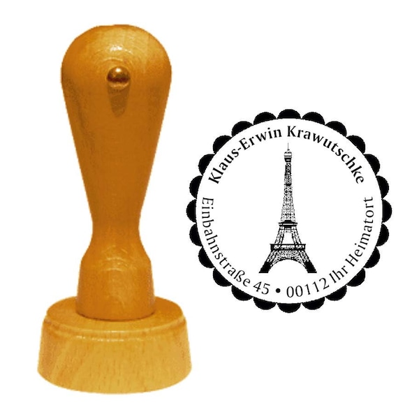 Address stamp « EIFFEL TOWER » with personal address and motif - Stamp Wooden stamp Name Paris Sightseeing Holiday
