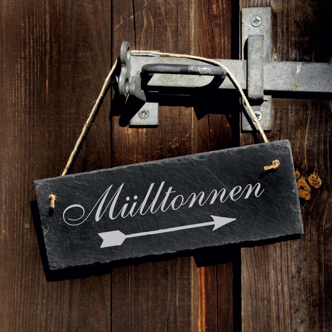 Garbage Can Sign With Arrow to the Right - Slate Engraved Directional ...