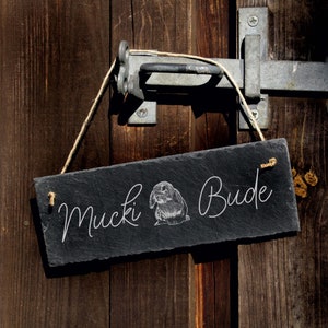 Dwarf rabbit bunny rabbit - gym - sign slate engraved rabbit hutch door sign 22 x 8 cm - rabbit hutch bunny decoration