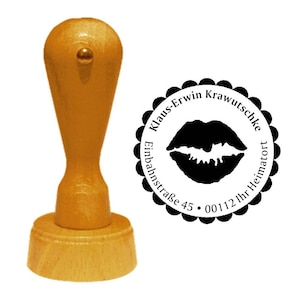 Address Stamps &quot; MUND&quot; with Personal Address and Motif - Stamp Wooden Stamp Name Kiss Kiss Lips Date Dating Flirt Bar Club Love