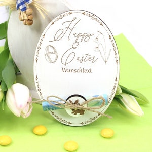 Geldgeschenk Ostern Holzkarte Osterei Happy Easter - Schneeglöckchen inkl. Wunschtext - mit Knopf und Juteband - Ostergeschenk Geschenk Geld