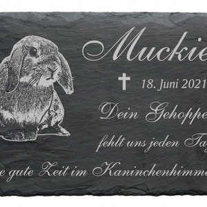 Zwergkaninchen Tiergrabstein mit Name & Datum - Schiefer Grabstein - Gedenktafel mit Gravur - 22 x 16cm - Beerdigung Kaninchen Haustier Hase