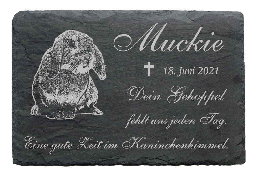 Dwarf Rabbit Animal Gravestone with Name & Date - Slate Gravestone - Memorial Plaque with Engraving - 22 x 16 cm - Funeral Rabbit Pet Bunny