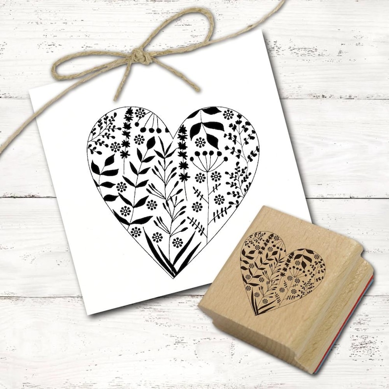 Motif stamp heart with grasses - stamp minimalist wooden stamp 48 x 48 mm - stamping crafts scrapbooking nature love spring floral