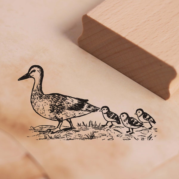 Timbre de la mère de canard et des enfants - Timbre env. 48 x 26 mm - Scrapbooking Scrapbooking en bois Embossing - Cadeaux Ente Mama Landhaus Enten Bauer