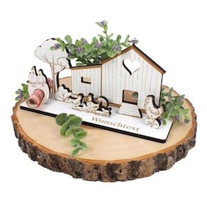 Geldgeschenk Hühner Landhaus Hühnerstall Herz - personalisiert mit Wunschtext Name - Schild für Geld Gutschein - Bauernhof Bauer Huhn Motiv