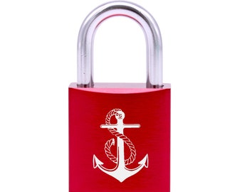 Lock with engraving anchor • in 5 colors • incl. key • weatherproof padlock • gift Baltic Sea North Sea love lock maritime
