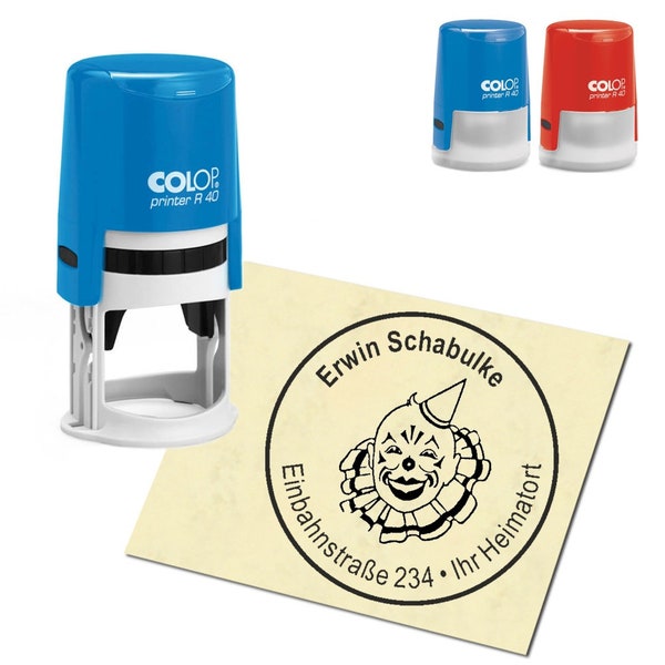 Stamp Address stamp personalized - Clown - round ∅ 40 mm