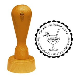 Adresstempel cocktail - met naam, adres of gewenste tekst - adresstempel met motief naamstempel houten stempel motiefstempel bar barkeeper