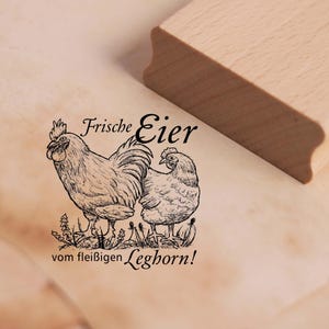 Tampon à motif œufs frais de Livourne qui travaille dur - tampon poulet en bois 68 x 68 mm - scrapbooking estampage maison de campagne ferme agriculteur