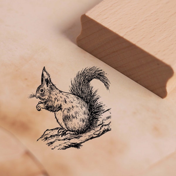 Motivstempel Niedliches Eichhörnchen auf Ast Stempel 48 x 48 mm - Holzstempel Scrapbooking Embossing Stempeln Basteln Tierstempel - Squirrel