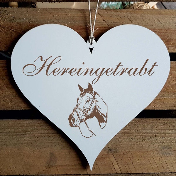 Schild HERZ " ENTRÉE " Motif CHEVAL Panneau de porte Panneau de décoration Plaque de coeur Plaque d’affichage Décoration Bienvenue Cavaliers Reiterhof Stall