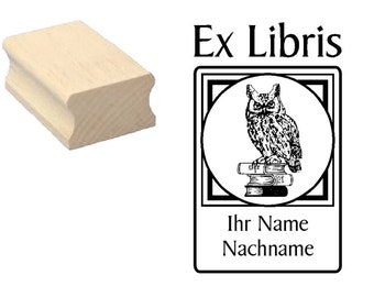 Stempel Ex Libris « EULE 3 » EXLIBRIS Motivstempel Wunschtext Wunschname Name Nachname Buchmarke Bucheigner Bucheignerzeichen Bücherzeichen