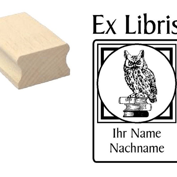 Stempel Ex Libris « EULE 3 » EXLIBRIS Motivstempel Wunschtext Wunschname Name Nachname Buchmarke Bucheigner Bucheignerzeichen Bücherzeichen