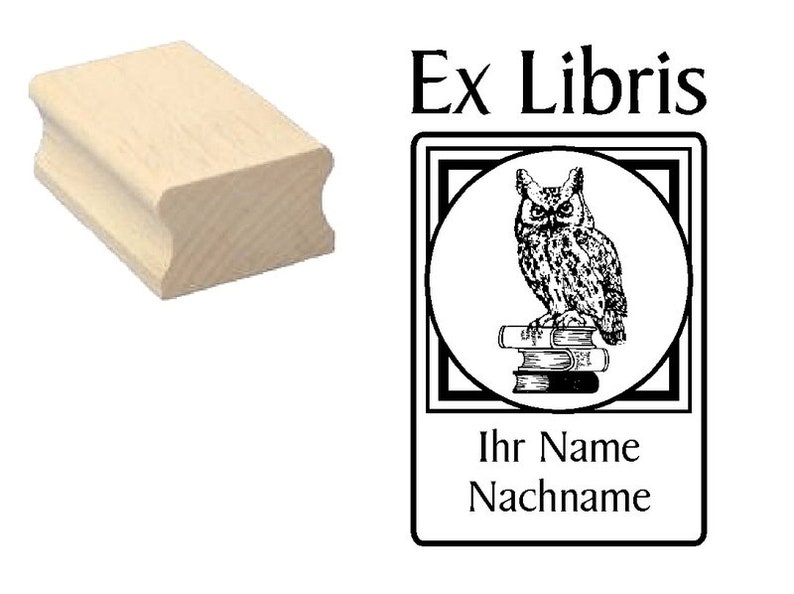 Stempel Ex Libris EULE 3 EXLIBRIS Motivstempel Wunschtext Wunschname Name Nachname Buchmarke Bucheigner Bucheignerzeichen Bücherzeichen Bild 1